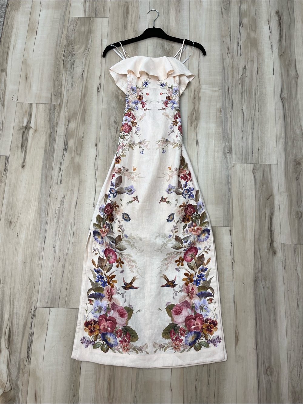 Zimmermann Cream Floral Ruffle-Neck Maxi Dress